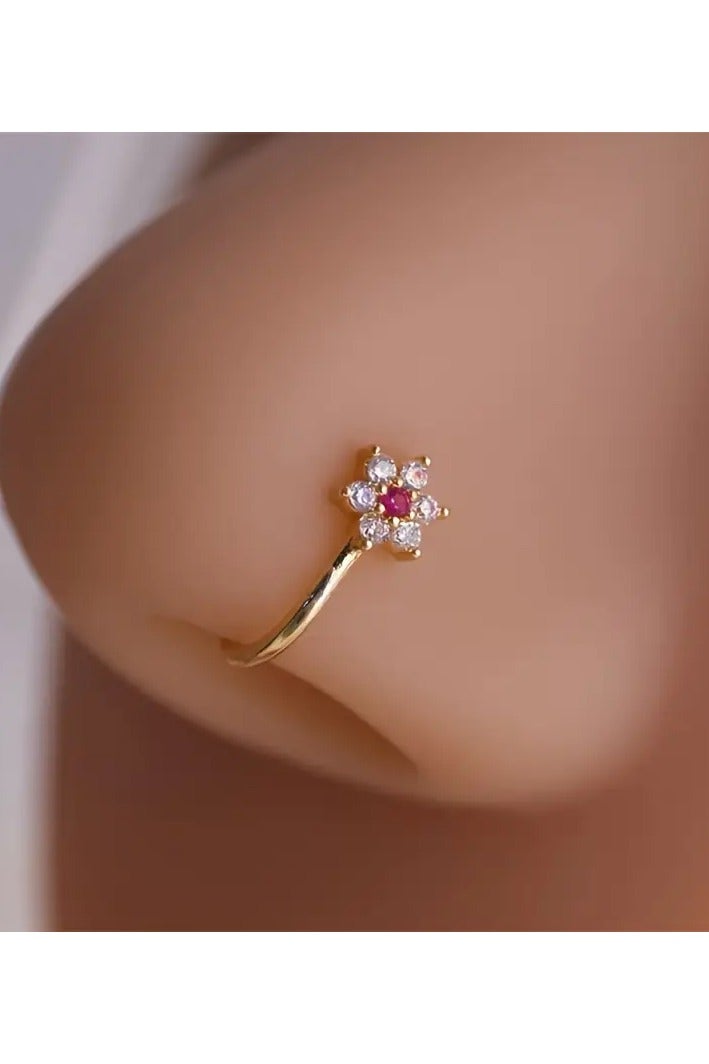 4pcs set of Women's fashionable snowflakes, cherry blossoms, tulips, inlaid Synthetic Zirconia U-shaped nose clip set, no perforation, adjustable retro elegant style, simple design, fashionable and versatile. Thanksgiving gift for family and friends - Image 4