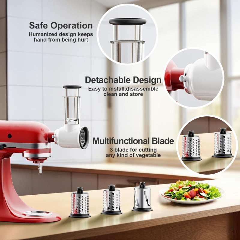 Cofun Slicer Shredder Attachment for Kitchenaid Stand Mixer, Cofun Shredder Accessories, Mixer Assecories for Kitchenaid Mixer, Cheese Grater Attachment for Kitchenaid with 3 Blades - Image 3