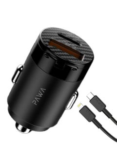 Supermini Car Charger with USB-C to Lightning - Black