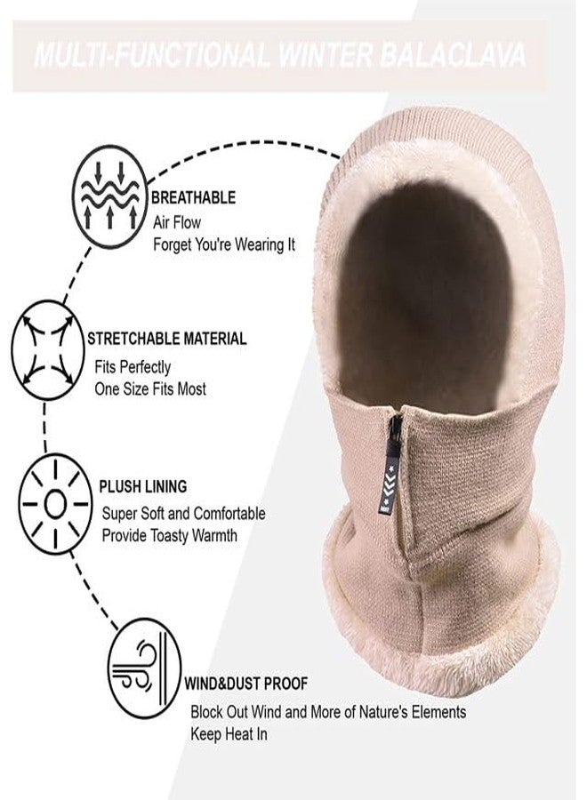 VORTEXA قبعة شتوية من الصوف المحبوك من VORTEXA، قبعة بالاكلافا بسحاب، مقاومة للرياح، دافئة، تغطي الوجه بالكامل، مزودة بغطاء رأس، تحمي الأذنين، مناسبة للثلج والهواء وركوب الدراجات والتزلج، غطاء حراري للوجه، قبعة شتوية، وشاح، طقس بارد - Image 3