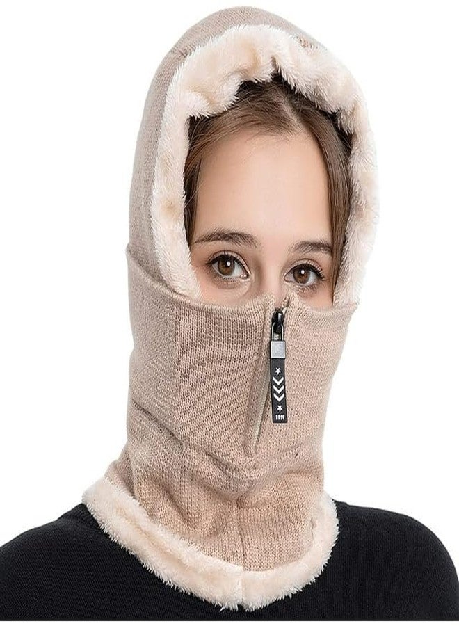 VORTEXA قبعة شتوية من الصوف المحبوك من VORTEXA، قبعة بالاكلافا بسحاب، مقاومة للرياح، دافئة، تغطي الوجه بالكامل، مزودة بغطاء رأس، تحمي الأذنين، مناسبة للثلج والهواء وركوب الدراجات والتزلج، غطاء حراري للوجه، قبعة شتوية، وشاح، طقس بارد - Image 4