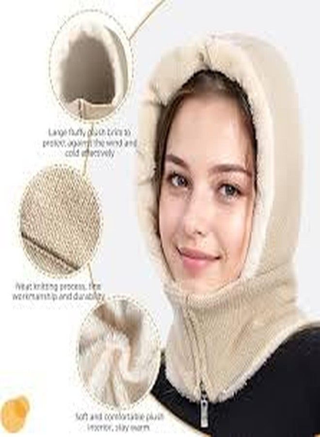 VORTEXA قبعة شتوية من الصوف المحبوك من VORTEXA، قبعة بالاكلافا بسحاب، مقاومة للرياح، دافئة، تغطي الوجه بالكامل، مزودة بغطاء رأس، تحمي الأذنين، مناسبة للثلج والهواء وركوب الدراجات والتزلج، غطاء حراري للوجه، قبعة شتوية، وشاح، طقس بارد - Image 2