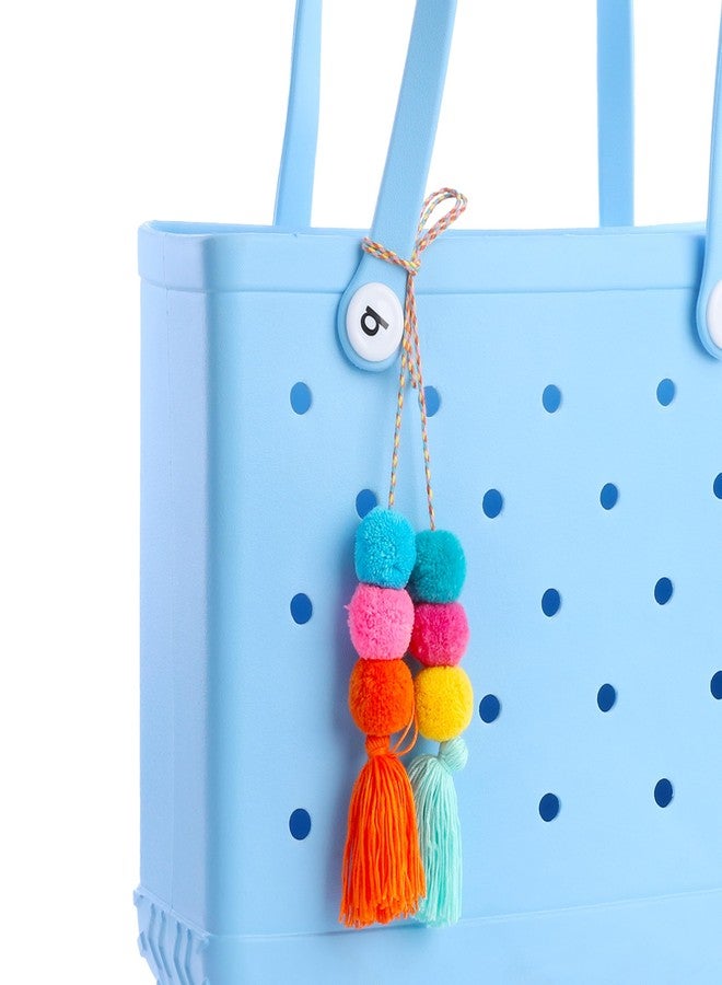 Vagocom Multicolor Pom Poms and Tassel Charm for Bogg Bag and Simply Southern Totes,Colorful Decorative Accessory for Rubber Beach Tote Bag - Image 1