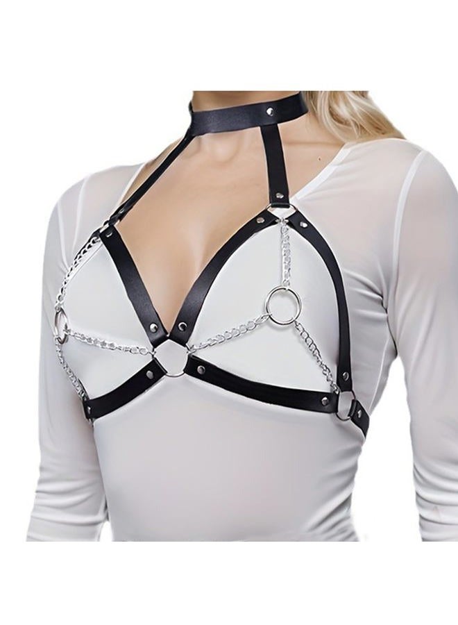 NOFIBAF Punk Black Chest Harness Goth Fashion Adjustable Strap Body Harnesselt Waist Chain Belts,Women's Body Chains Rave Accessories - Image 1