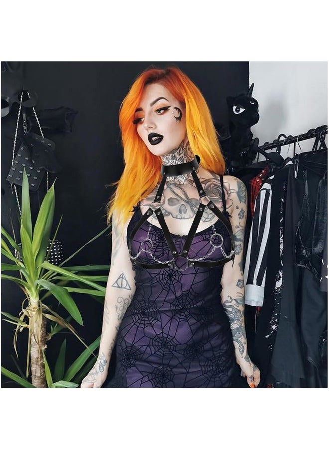 NOFIBAF Punk Black Chest Harness Goth Fashion Adjustable Strap Body Harnesselt Waist Chain Belts,Women's Body Chains Rave Accessories - Image 3