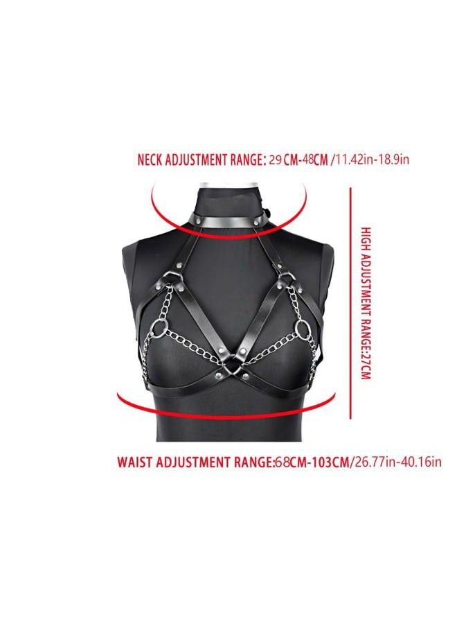 NOFIBAF Punk Black Chest Harness Goth Fashion Adjustable Strap Body Harnesselt Waist Chain Belts,Women's Body Chains Rave Accessories - Image 5