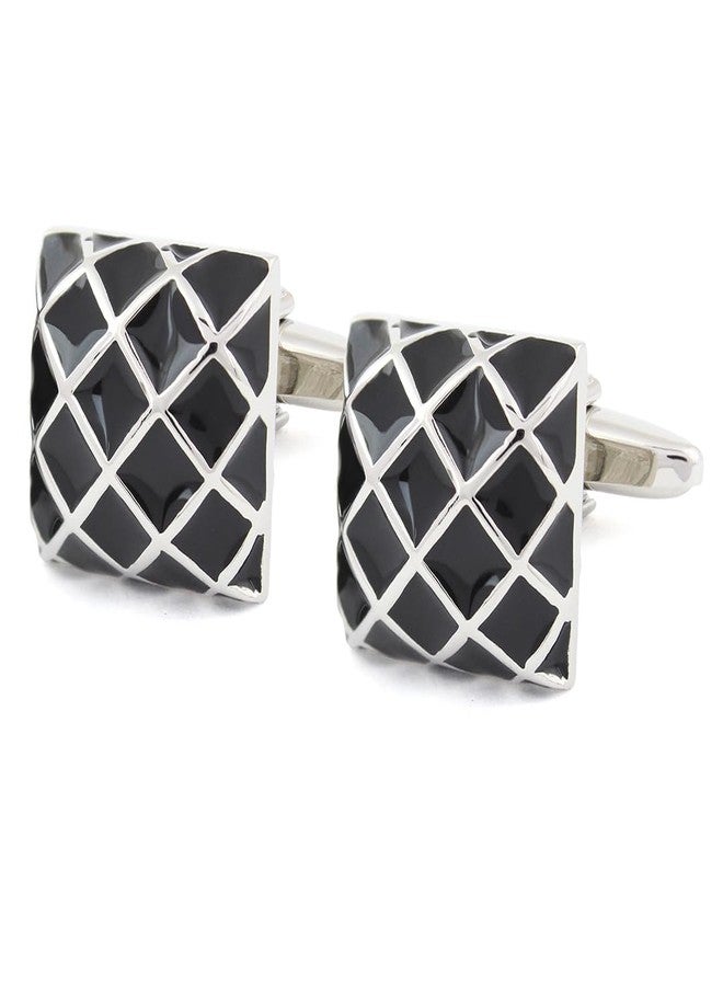 Peluche Enamel Black and SIlver Cufflinks for Men - Image 1
