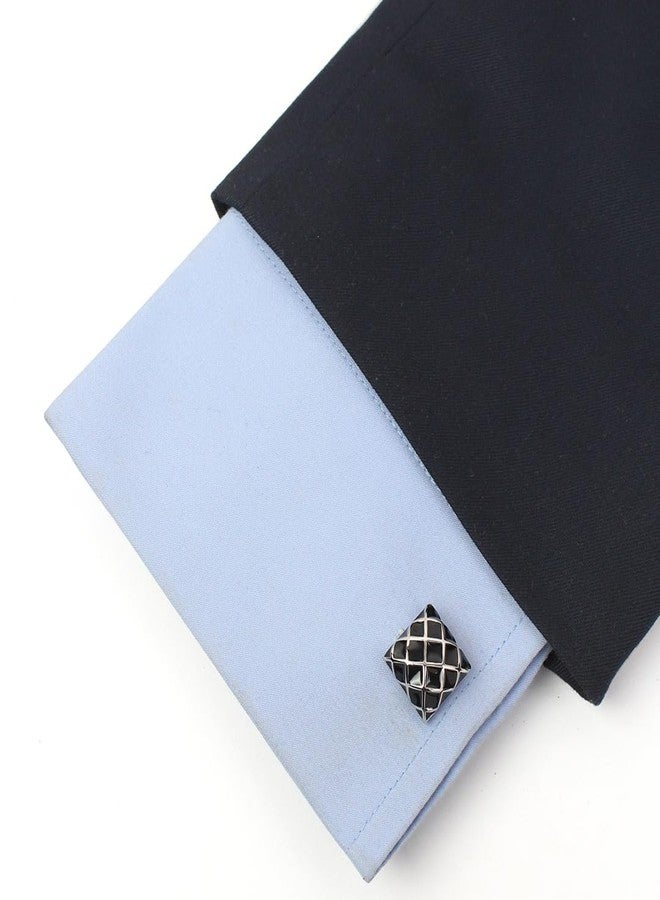 Peluche Enamel Black and SIlver Cufflinks for Men - Image 4