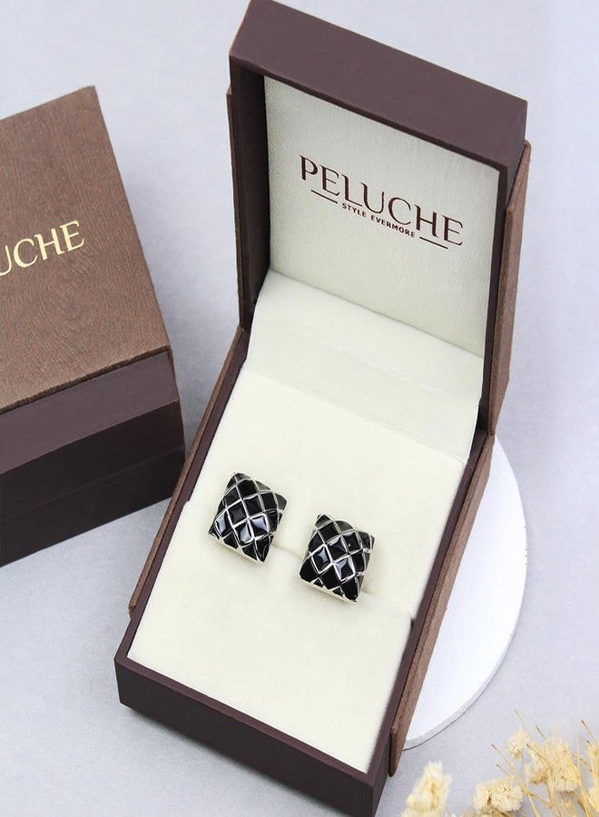 Peluche Enamel Black and SIlver Cufflinks for Men - Image 5