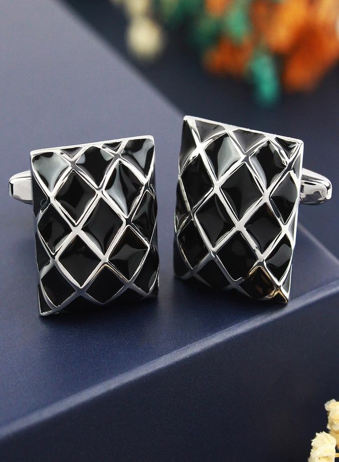 Peluche Enamel Black and SIlver Cufflinks for Men - Image 2