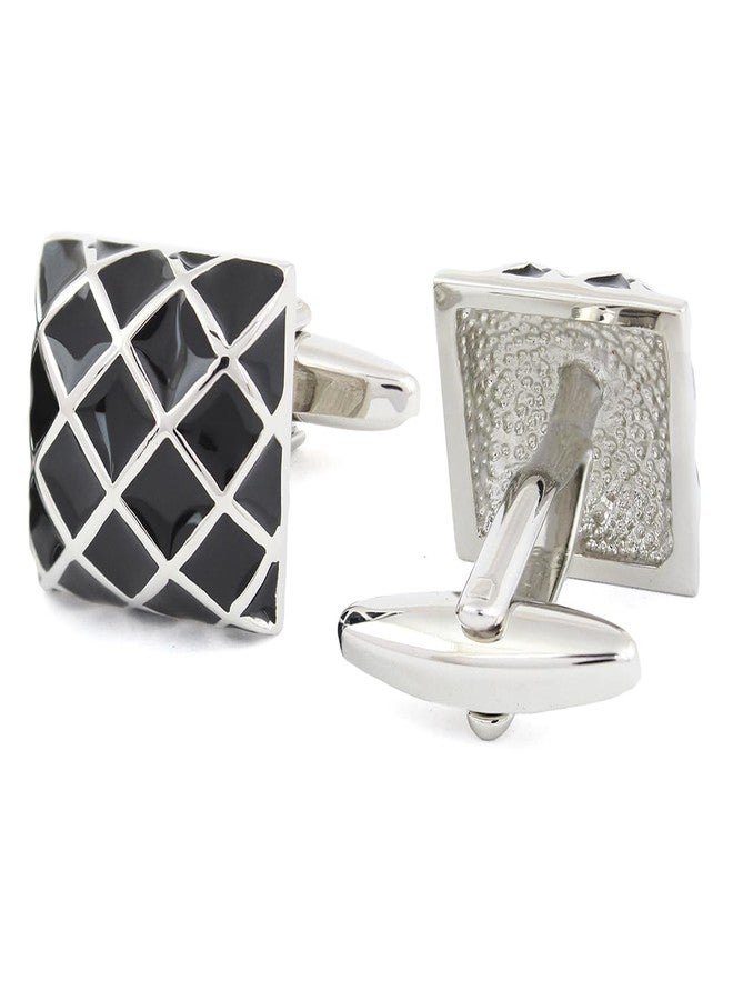 Peluche Enamel Black and SIlver Cufflinks for Men - Image 3