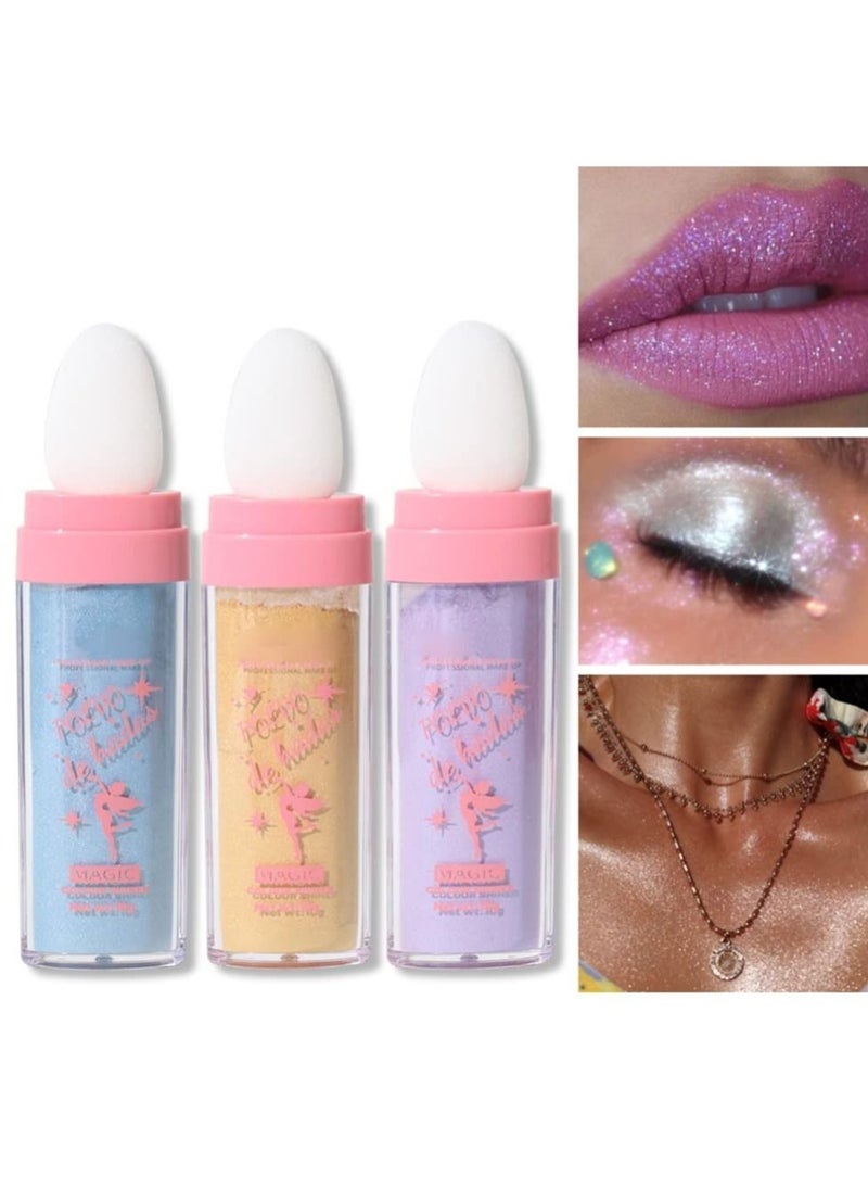 Generic - 3 Colors Body Glitter Highlighter Powder Stick, Face High Gloss Fairy Glitter, Sparkle Patting for Eyes Lips Hair - Image 1
