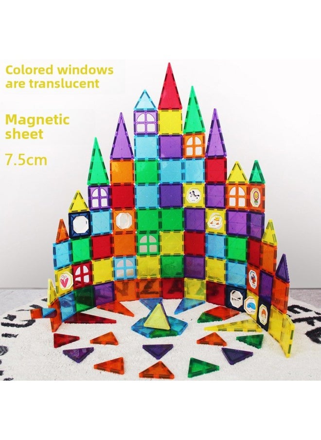 Color Window Magnetic Piece Building Blocks Children's Educational Toys Transparent Construction Piece Assembled Boys And Girls 61 Gifts Wholesale-Specifications:Pure Magnetic 82 Piece Set (send Storage Barrel + Lights)  - Image 2