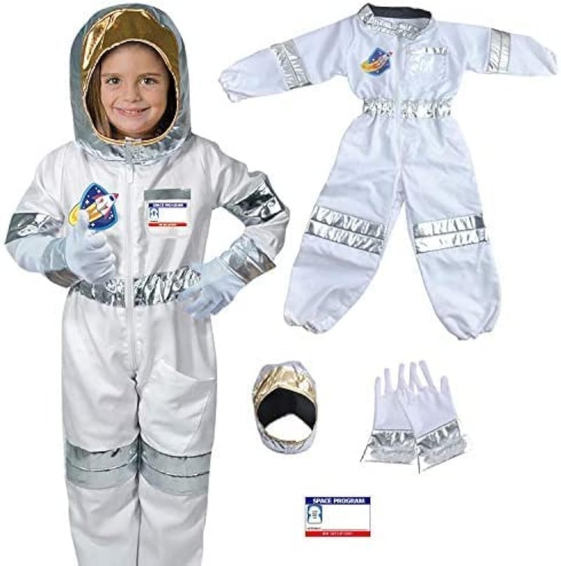 Astronaut Costume for Kids Ages 3-6 | Space Role Play Set with Helmet, Gloves, Washable Jumpsuit & Reusable Badge | STEM Learning Dress Up Outfit for Preschoolers | Perfect for Halloween & Birthdays