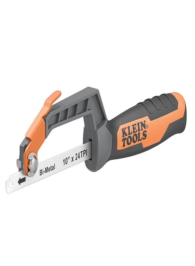 Klein Tools 31432 Compact Medium-Cut Hacksaw, 10-Inch 24 TPI Bi-Metal Blade Hand Saw, Cuts Thin Wall Copper and Aluminum, PVC, PEX, ABS Pipes, and Wood in Tight Spaces - Image 1