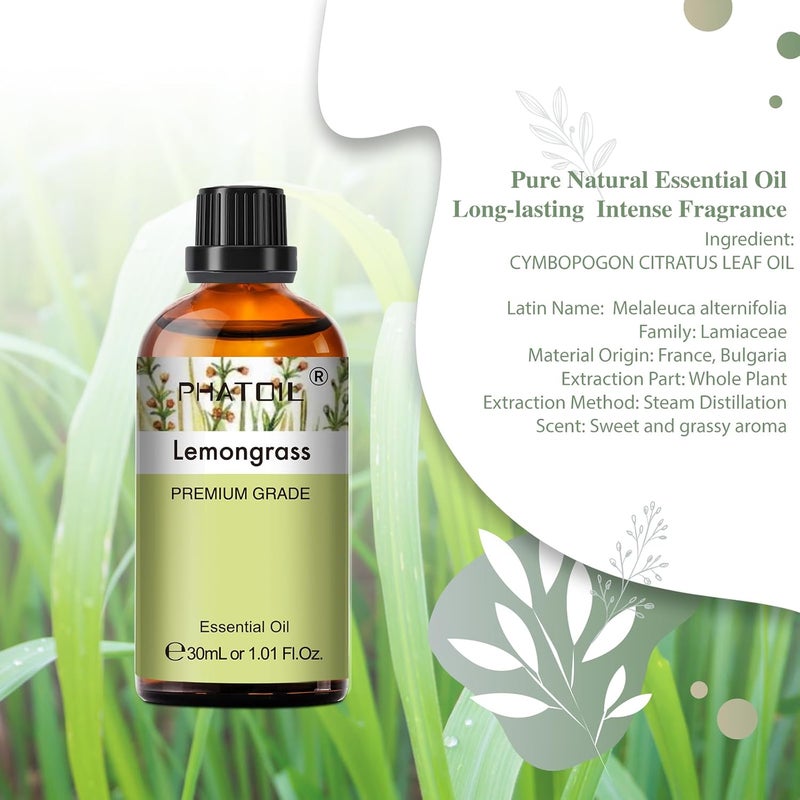 PHATOIL Lemongrass Essential Oil 30ML, Premium Grade, Pure Essential Oils for Diffusers for Home, Perfect for Aromatherapy, Diffuser, Humidifier, Candle Making - Image 2