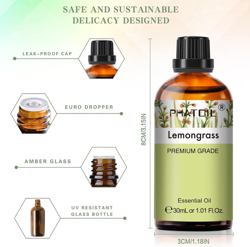 PHATOIL Lemongrass Essential Oil 30ML, Premium Grade, Pure Essential Oils for Diffusers for Home, Perfect for Aromatherapy, Diffuser, Humidifier, Candle Making - Image 5
