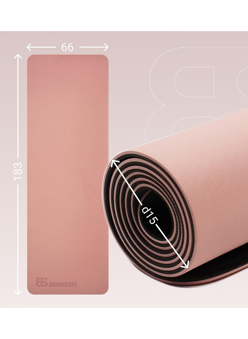 BERNESSI 8MM Yoga Mat with Carrying Strap Non Slip for Home Workout Exercise Meditation, Non Skid TPE Yoga Mattres for Pilates 183x61x0.8cm Thick - Image 4