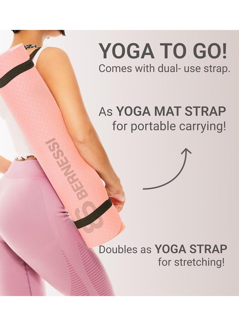 BERNESSI 8MM Yoga Mat with Carrying Strap Non Slip for Home Workout Exercise Meditation, Non Skid TPE Yoga Mattres for Pilates 183x61x0.8cm Thick - Image 2