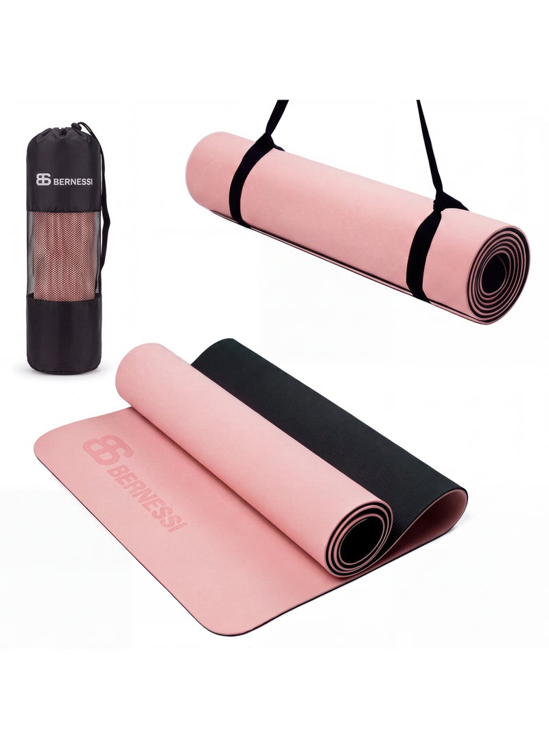 BERNESSI 8MM Yoga Mat with Carrying Strap Non Slip for Home Workout Exercise Meditation, Non Skid TPE Yoga Mattres for Pilates 183x61x0.8cm Thick - Image 1