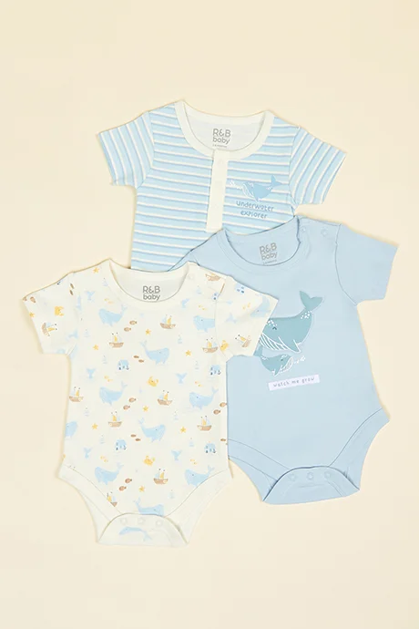 أر أند بي 3 Pack Printed Bodysuits with Short Sleeves