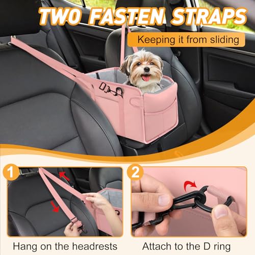 NECKORY Portable Dog Car Seat for Small Dogs - Adjustable Safety Leash, Washable Cushion & Storage Pocket - Pet Booster Seat for Car Travel- Pink - Image 5
