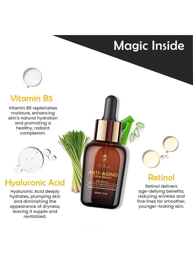 RAWLS Face Serum for Glowing Skin,30ML|Anti-Aging Serum with Retinol,Hyaluronic Acid & Vitamin C|Reduces Fine Lines,Wrinkles & Boosts Collagen|Lightweight & Non-Sticky|For Women & Men|All Skin Types - Image 4
