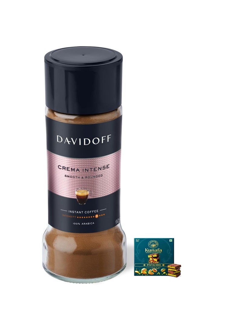 Davidoff Crema Intense Instant Coffee, 90g, 100% Arabica | Get Free KF Pistachio Chocolate 20g by Decadent Foods - Image 1