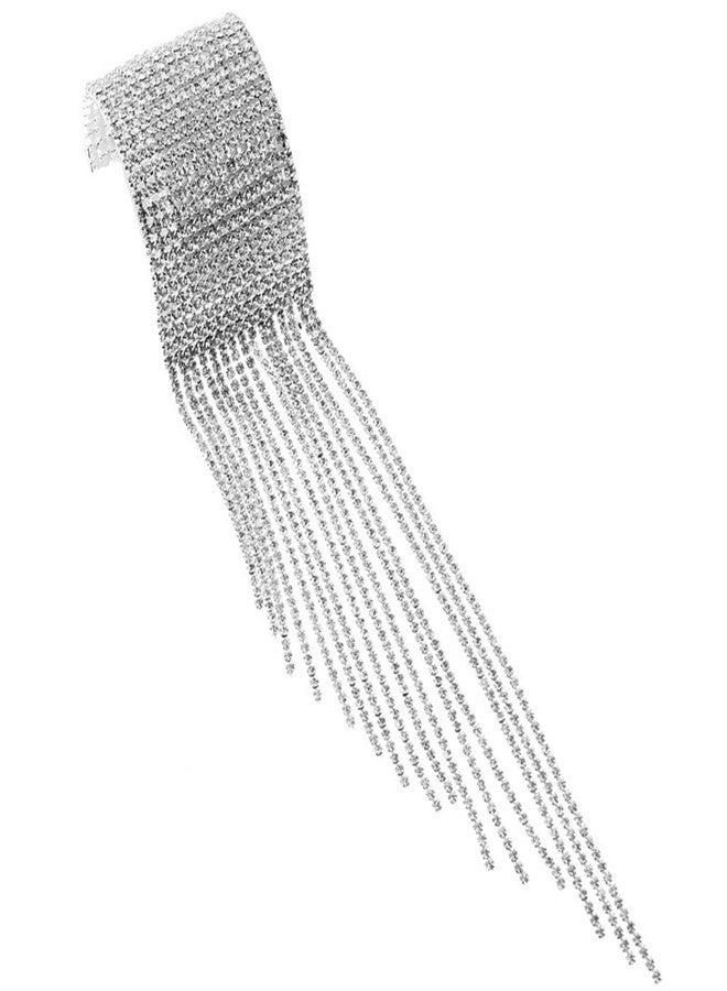 Chargances Silver Glitter Crystal Bangle Bracelet Thinestone Tassle Fringe Bracelet Bling Tennis Cuff Accessories for Women Party Wedding Prom - Image 4