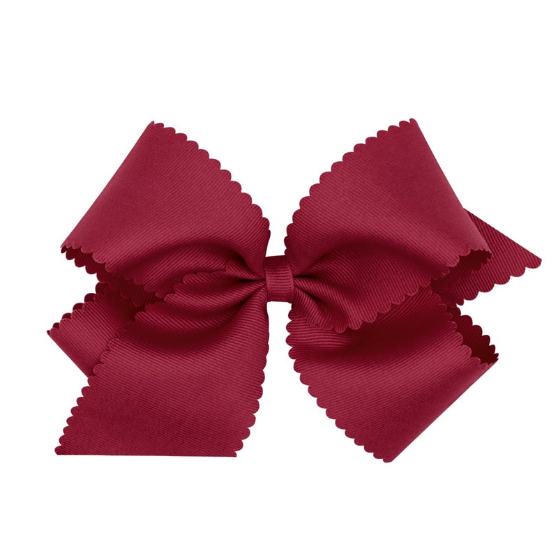 Wee Ones Girls' Classic Grosgrain Hair Bow with Scalloped Edges and Plain Wrap Center on a WeeStay Hair Clip, King, Cranberry - Image 1