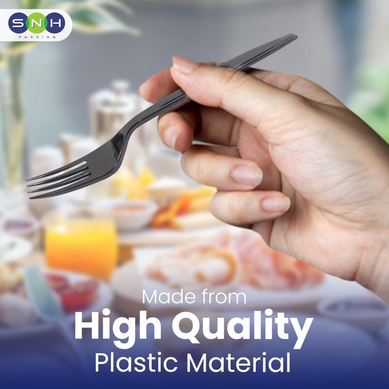 SNH Packing 50 Pieces Black Plastic Fork - Heavyweight Disposable Fork, Heavy Duty Black Cutlery - Plastic Utensils - Perfect For Parties And Restaurants. - Image 4