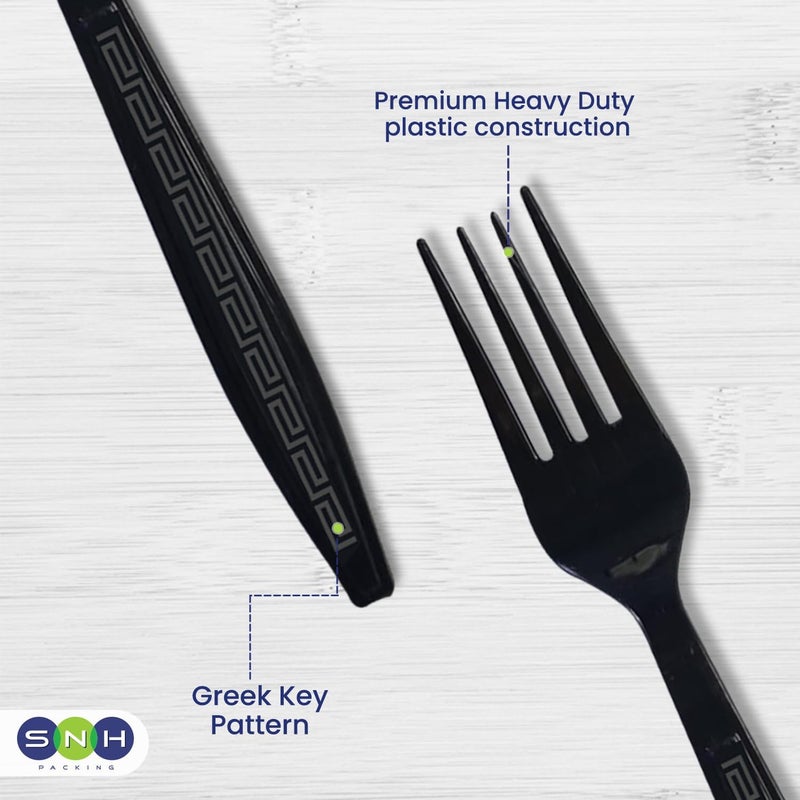 SNH Packing 50 Pieces Black Plastic Fork - Heavyweight Disposable Fork, Heavy Duty Black Cutlery - Plastic Utensils - Perfect For Parties And Restaurants. - Image 5