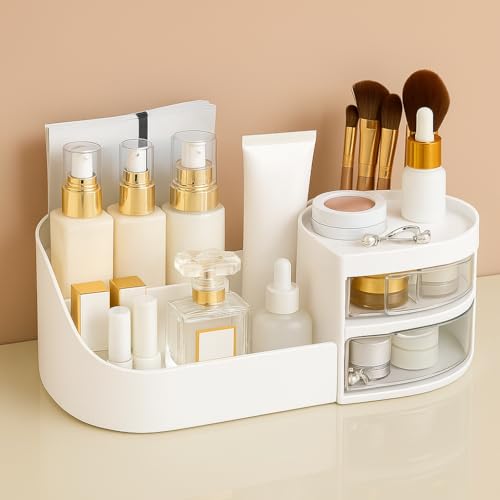 Boniry Makeup Organizer | Versatile Plastic Makeup Organizer, Perfect for Home Use For Countertop | Make Up Organiser For Women (White Makeup Organizer) - Image 1