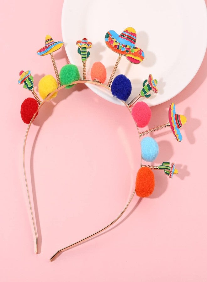 CEALXHENY Cinco De Mayo Headbands for Women, Mexican Fiesta Hairbands, Colorful Sombrero Chili Cactus Headband Mexican Hair Accessory (Pattern F) - Image 2