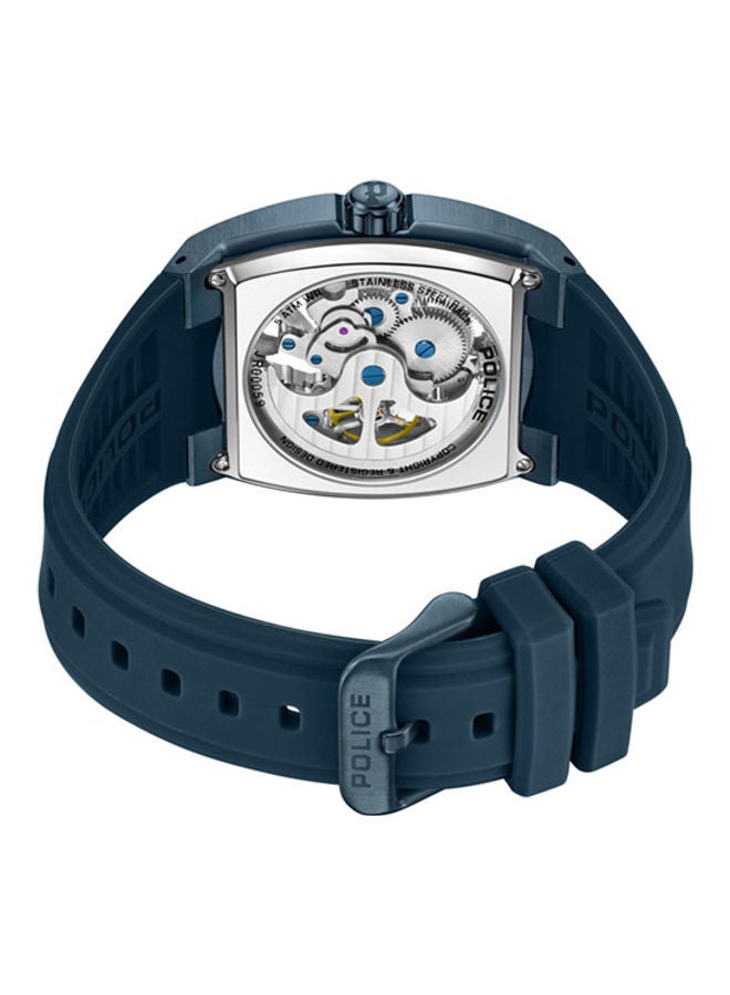 POLICE Men Skeletor 42mm Automatic Watch with Matte Blue Dial & Navy Silicone Strap - Image 4