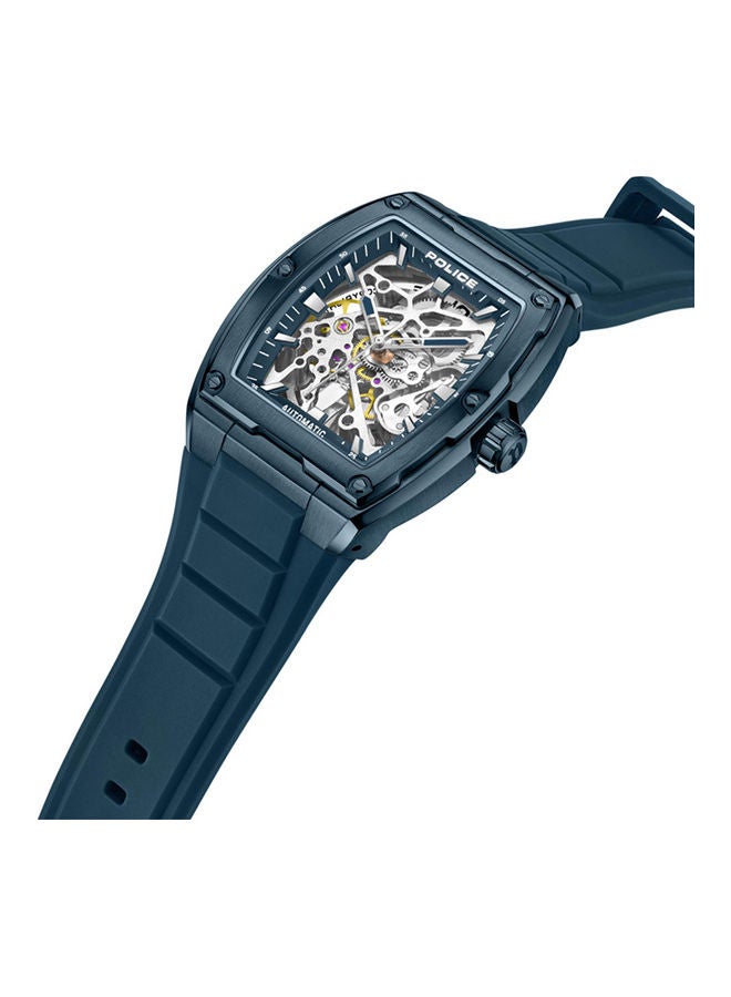 POLICE Men Skeletor 42mm Automatic Watch with Matte Blue Dial & Navy Silicone Strap - Image 2