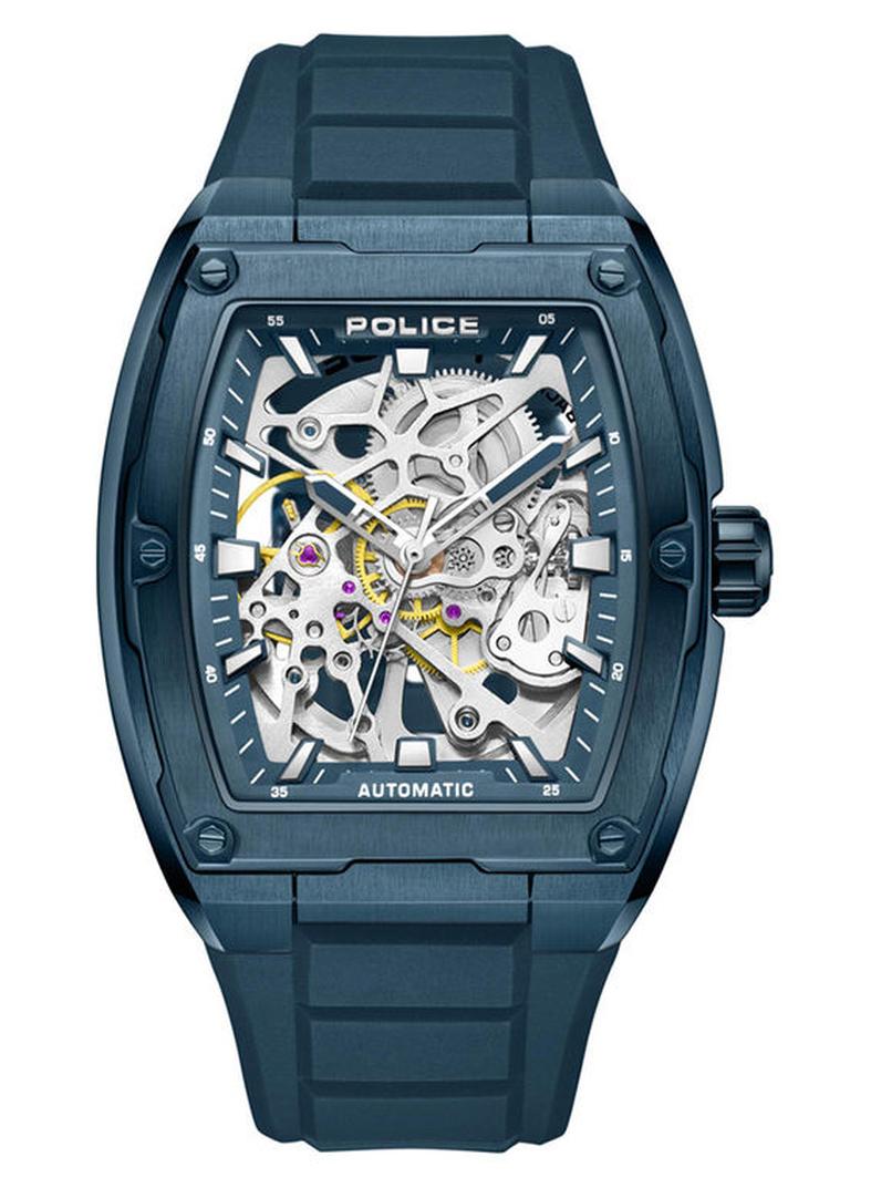POLICE Men Skeletor 42mm Automatic Watch with Matte Blue Dial & Navy Silicone Strap - Image 1
