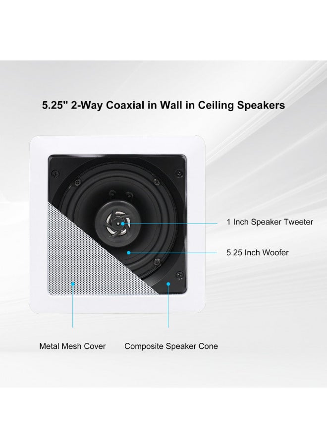 Herdio Herdio 5.25 Inches 2-Way Bluetooth Ceiling Speakers with 4 Channel Wall Amplifier, 320W Square in Wall Speaker System for Home Theater Office Kitchen, 2 Pairs  - Image 4