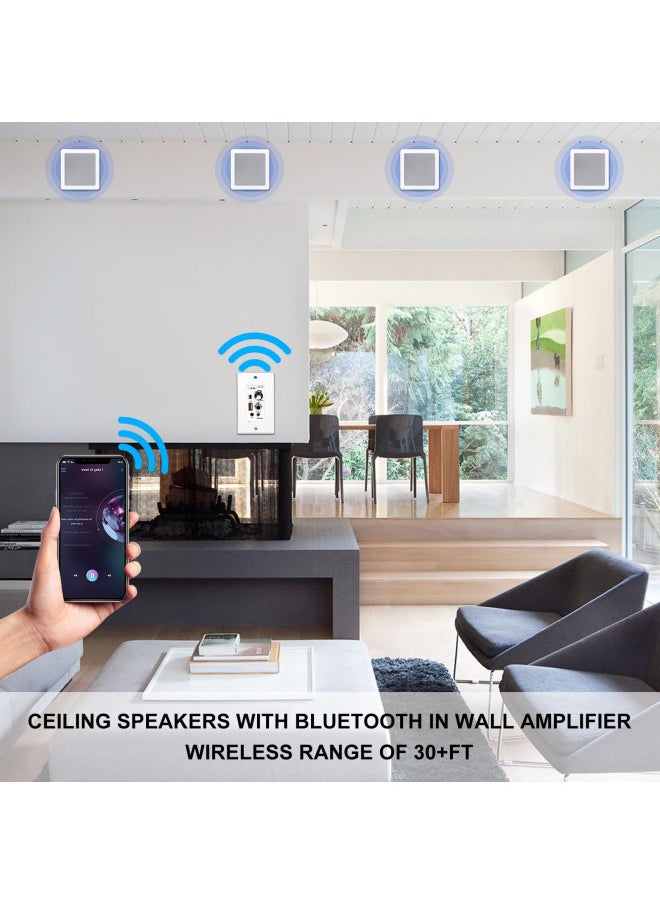 Herdio Herdio 5.25 Inches 2-Way Bluetooth Ceiling Speakers with 4 Channel Wall Amplifier, 320W Square in Wall Speaker System for Home Theater Office Kitchen, 2 Pairs  - Image 1