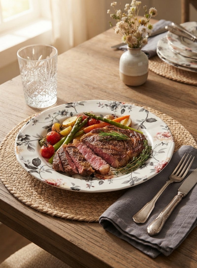 Claytan Earthenware Jasper Chop Plate Floral Pattern, 12.1 Inch, White (Set of 6) | Premium Dinner & Serving Plate for Main Course, Steak, BBQ, Pasta & Continental Meals - Image 2