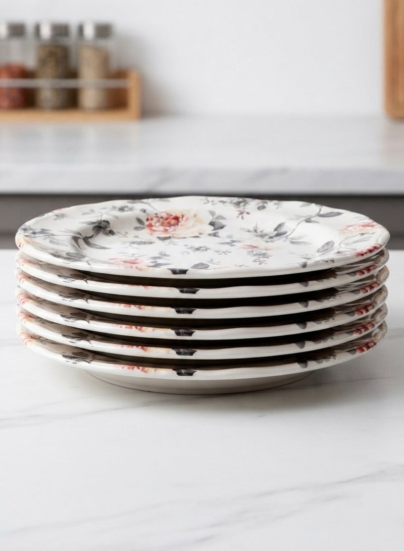 Claytan Earthenware Jasper Chop Plate Floral Pattern, 12.1 Inch, White (Set of 6) | Premium Dinner & Serving Plate for Main Course, Steak, BBQ, Pasta & Continental Meals - Image 1