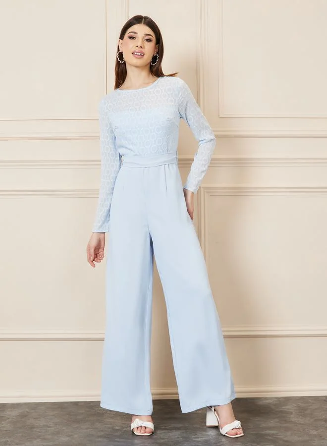 ستايلي Jacquard Texture Wide Leg Jumpsuit with Self Tie Up