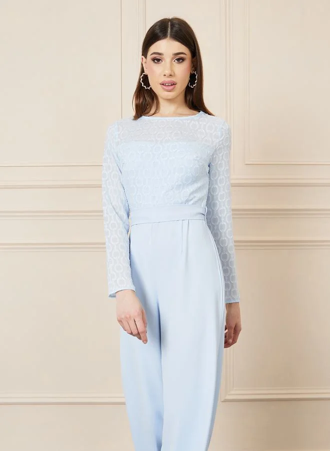 ستايلي Jacquard Texture Wide Leg Jumpsuit with Self Tie Up