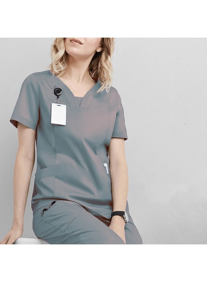 Loquat Womens Medical Scrubs Single Top Medical Uniform Single Printed Top Gray - Image 1