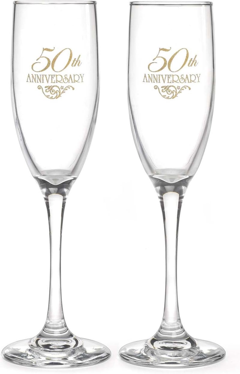 Hortense B. Hewitt 50th Wedding Anniversary Champagne Toasting Flutes, Gold Flourish, Set of 2 - Image 1