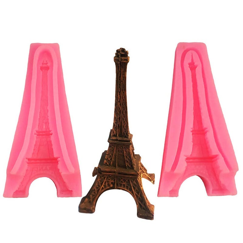 HiParty طقم 2 قطعة قالب سيليكون 3D لبرج إيفل في باريس لتزيين الكعك وكعك الكب كيك وصناعة الصمغ والراتنج والشموع - Image 3