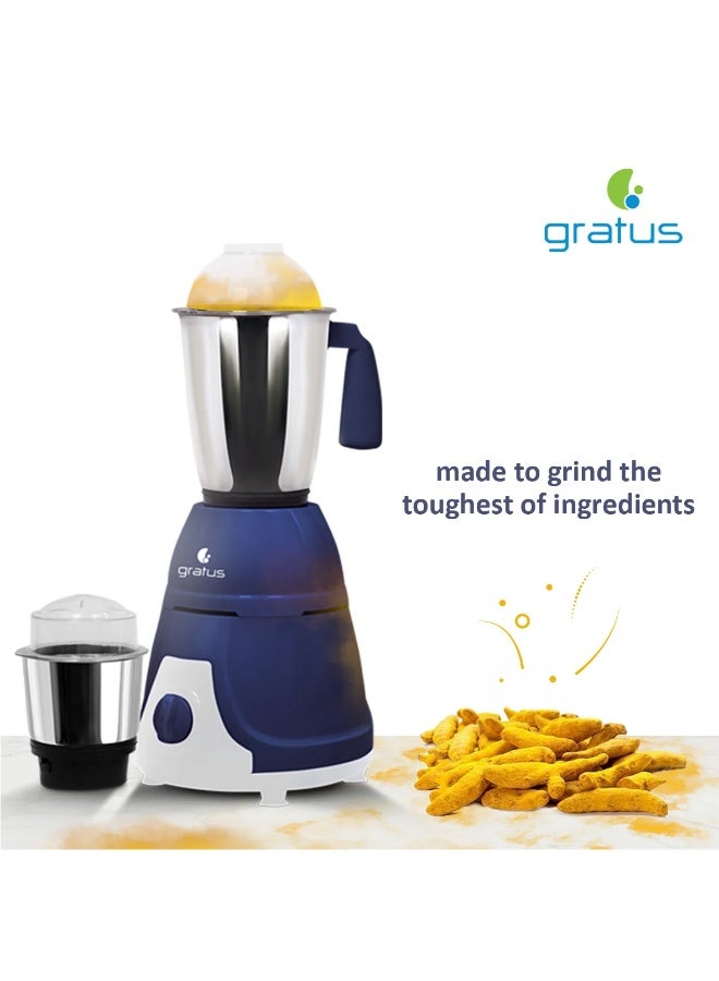 Gratus 600W Heavy Duty Mixer Grinder with 2 Stainless Steel Jars & 3-Speed Control, White/Gray – GMG6002TI - Image 4