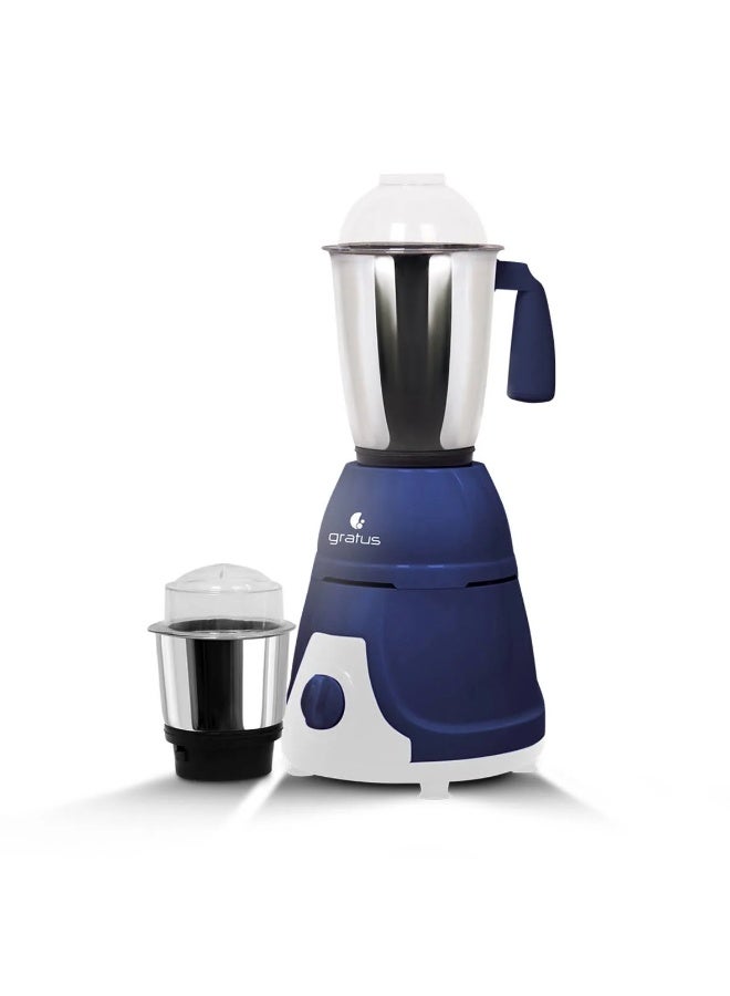 Gratus 600W Heavy Duty Mixer Grinder with 2 Stainless Steel Jars & 3-Speed Control, White/Gray – GMG6002TI - Image 1