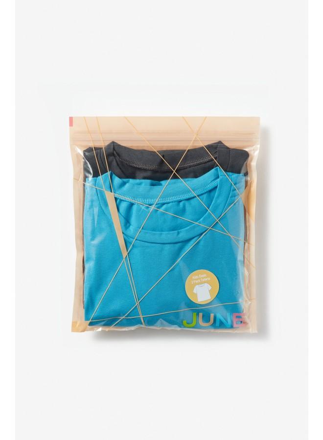 جون طقم تيشيرتات قطنية سادة بأكمام قصيرة للأطفال من يونيو - قطعتان - تركواز - رمادي - Image 5