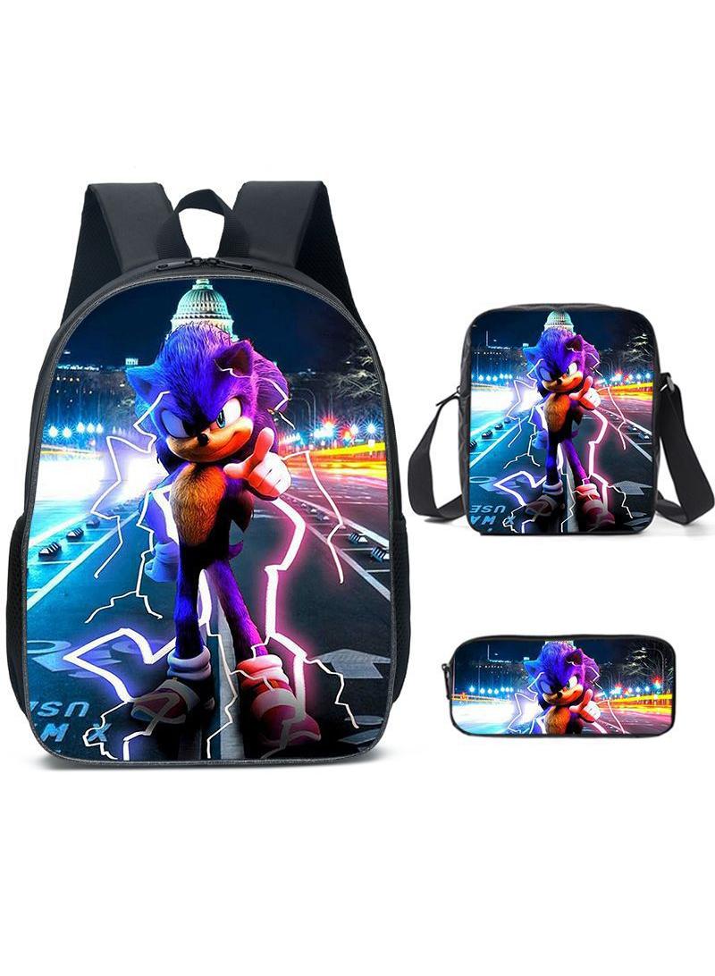 general 3-Piece Cartoon SONIC 3D Print Backpack Set - Image 1